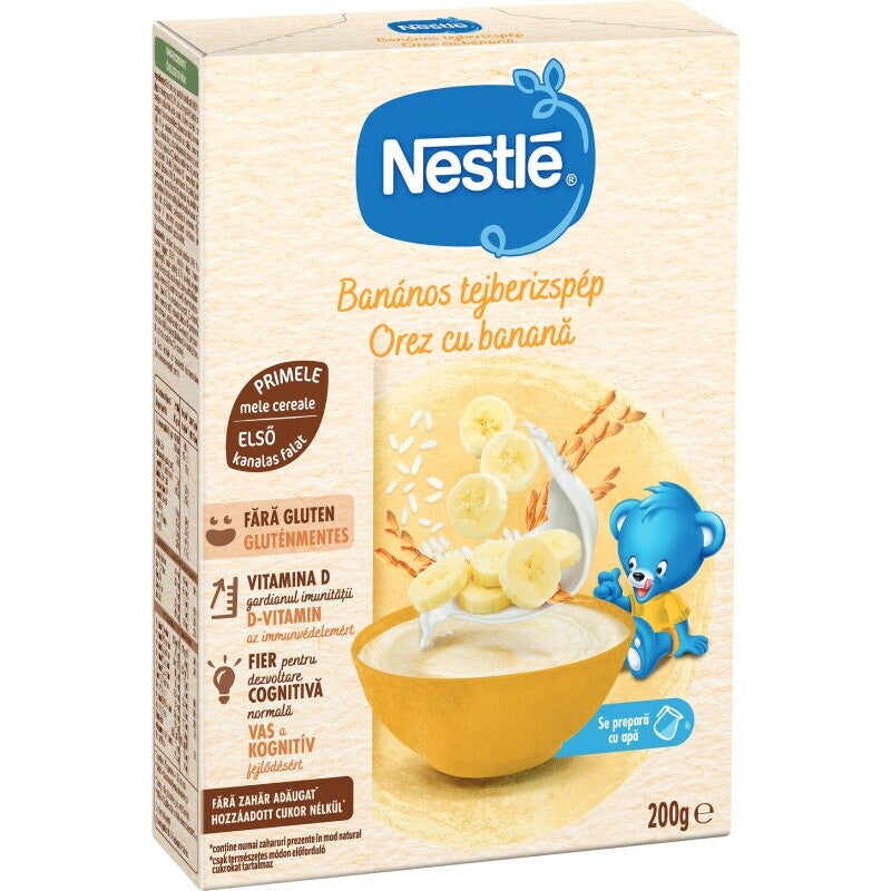 Preparat pe baza de orez, cu lapte ¦i banana, de la 6 luni.