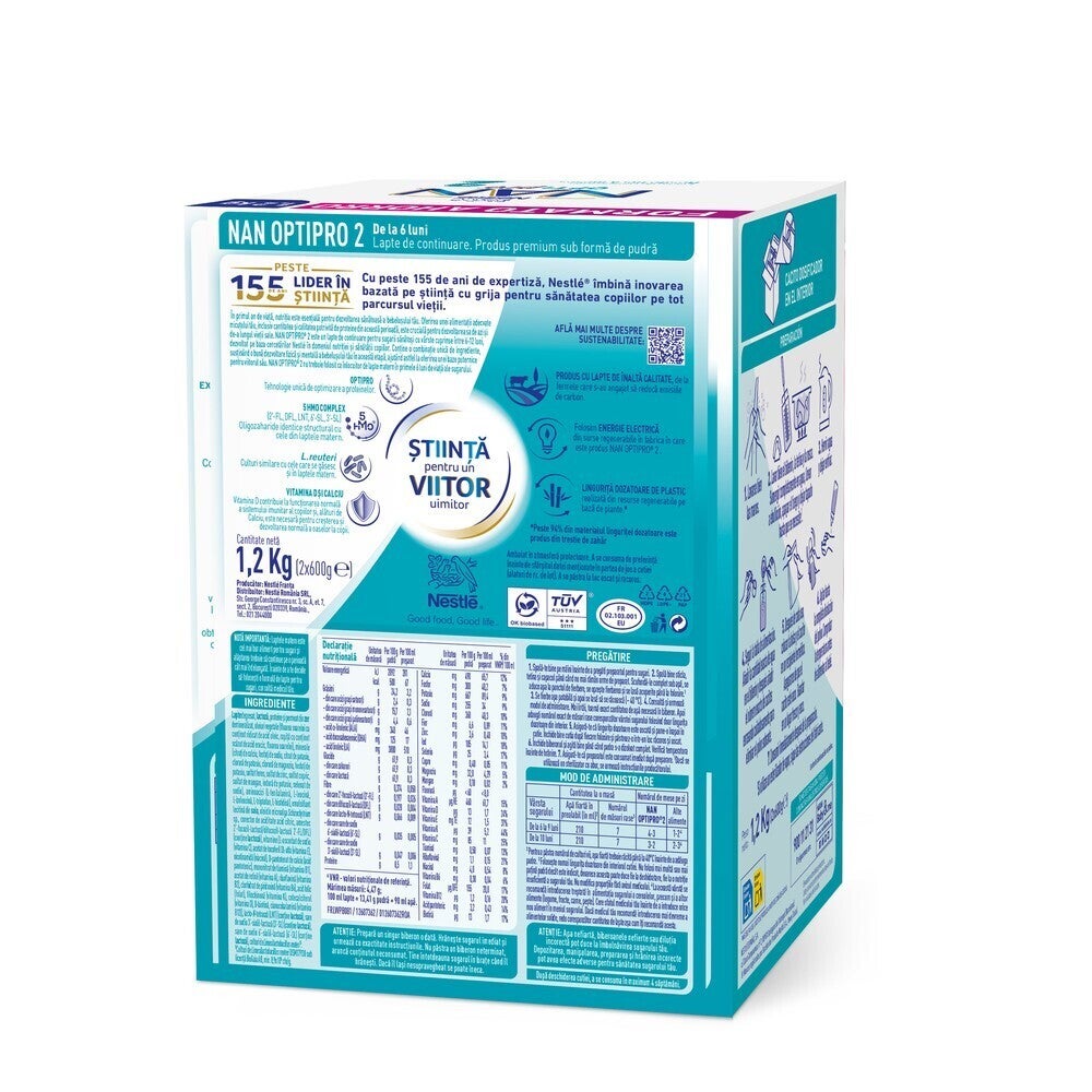 Formulă de lapte praf Nestlé NAN® OPTIPRO 2, pentru bebeluși, 6-12 luni, 1200 g 
