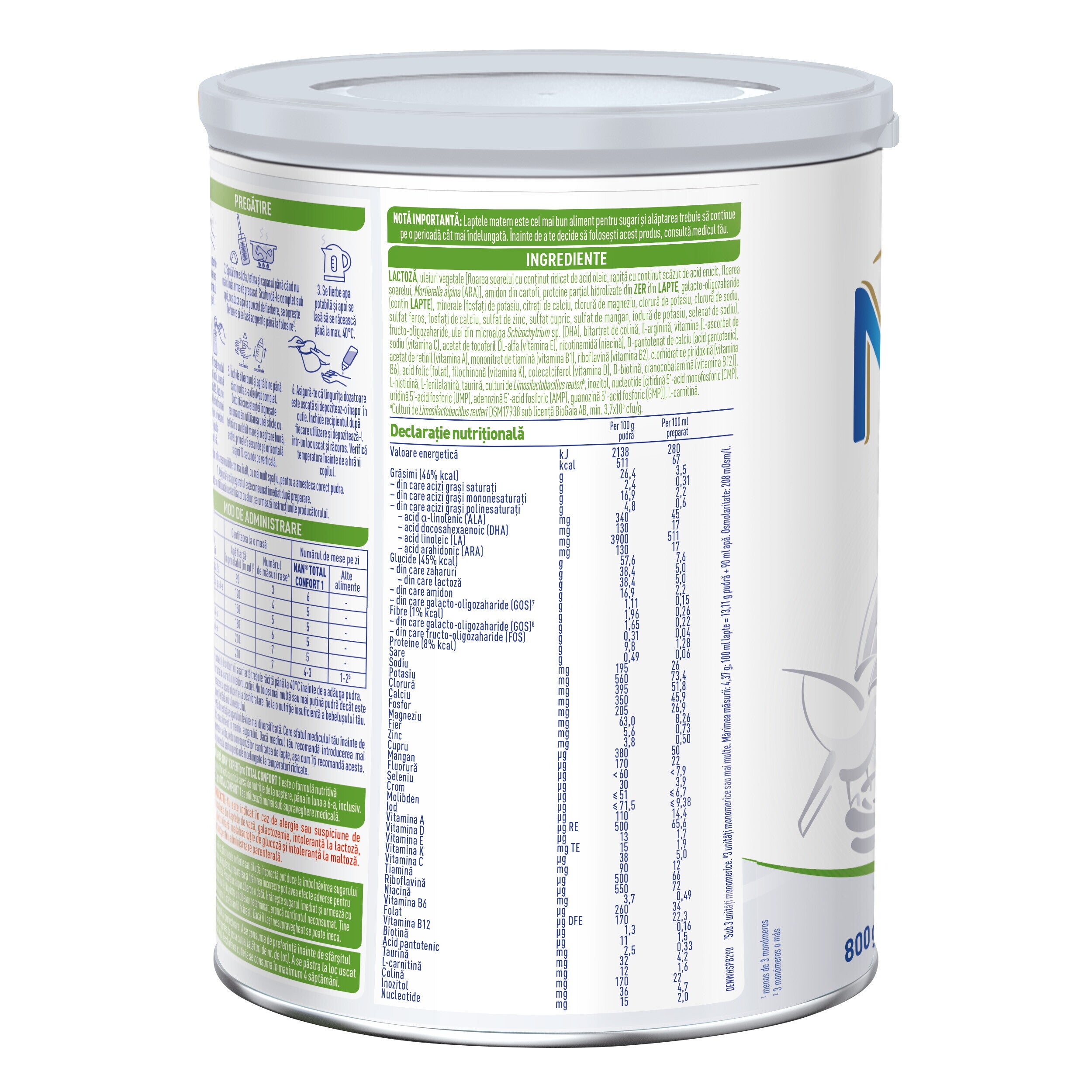 Formulă de lapte praf NESTLÉ NAN TOTAL CONFORT 1, de la naștere, 800g