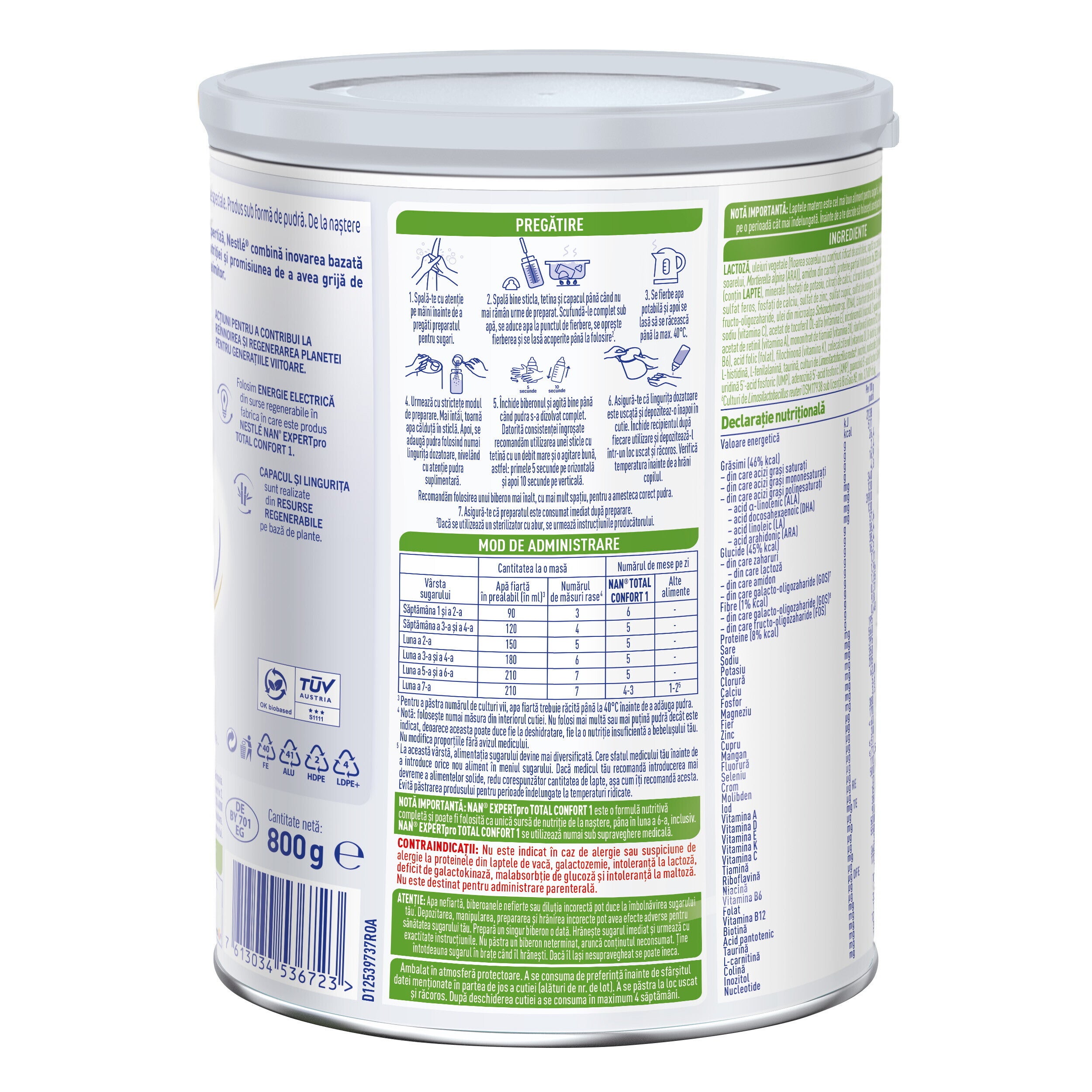 Formulă de lapte praf NESTLÉ NAN TOTAL CONFORT 1, de la naștere, 800g