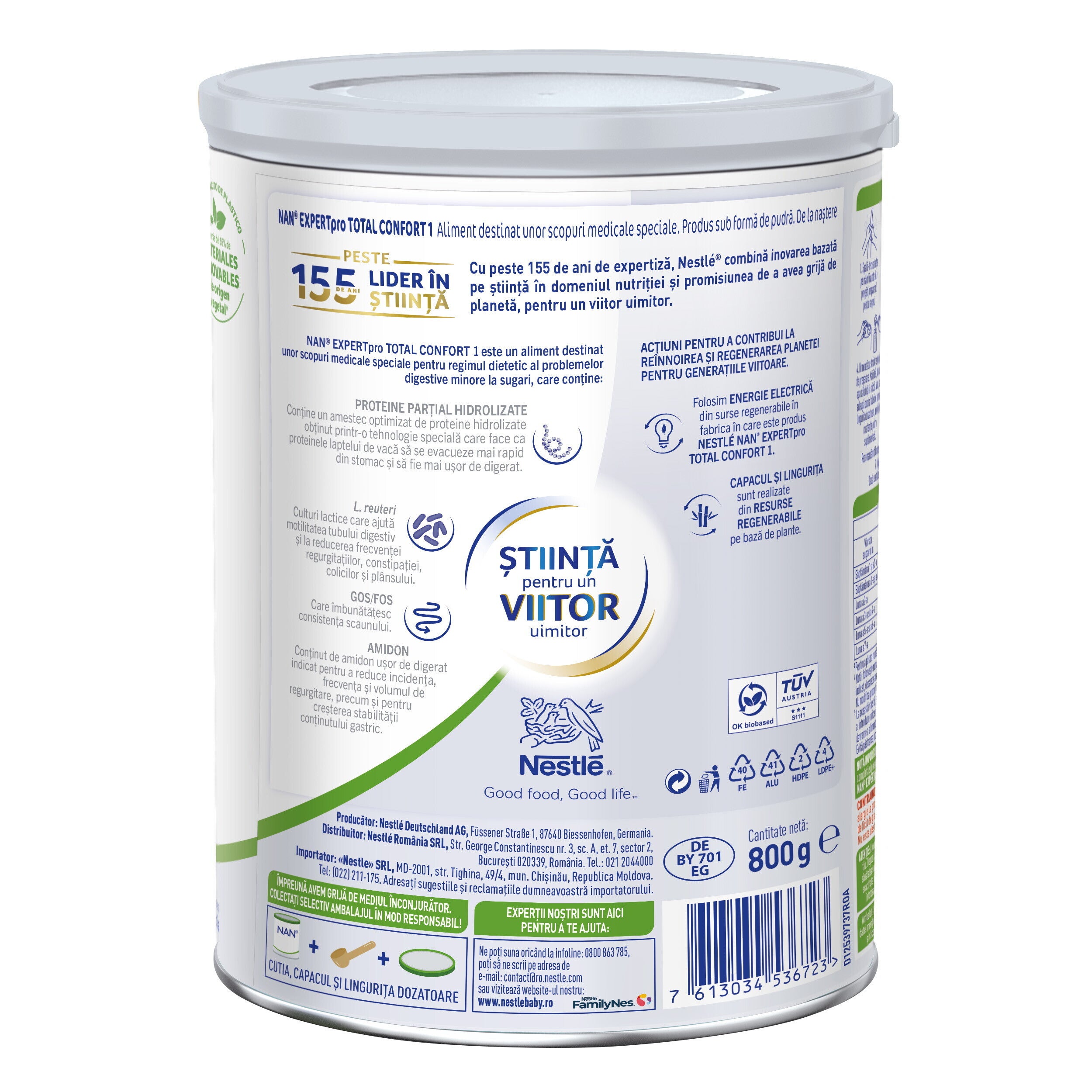 Formulă de lapte praf NESTLÉ NAN TOTAL CONFORT 1, de la naștere, 800g