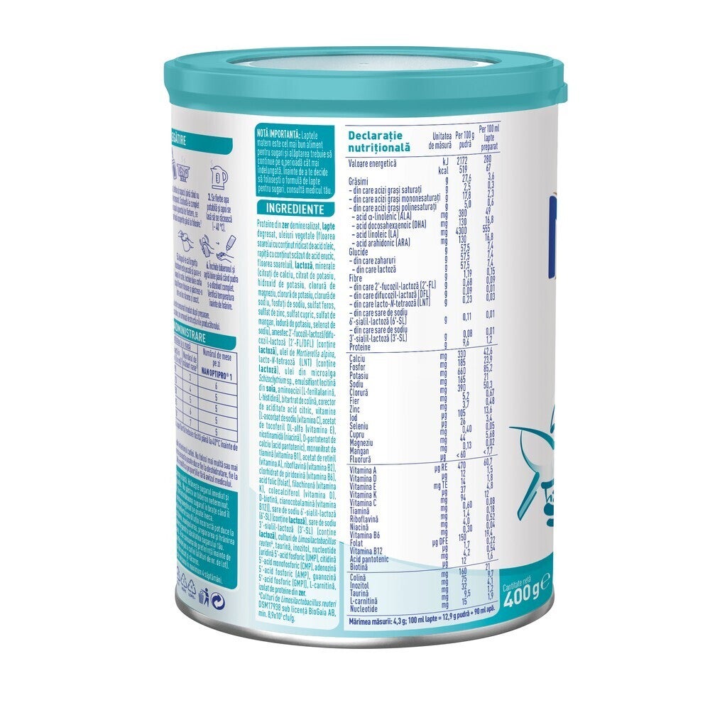 Nestlé NAN OPTIPRO 1 HMO, formula de lapte pentru bebelusi de la nastere, lapte de inceput 400g