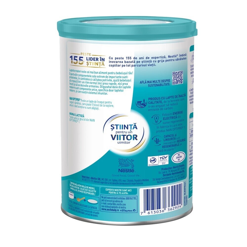 Nestlé NAN OPTIPRO 1 HMO, formula de lapte pentru bebelusi de la nastere, lapte de inceput 400g