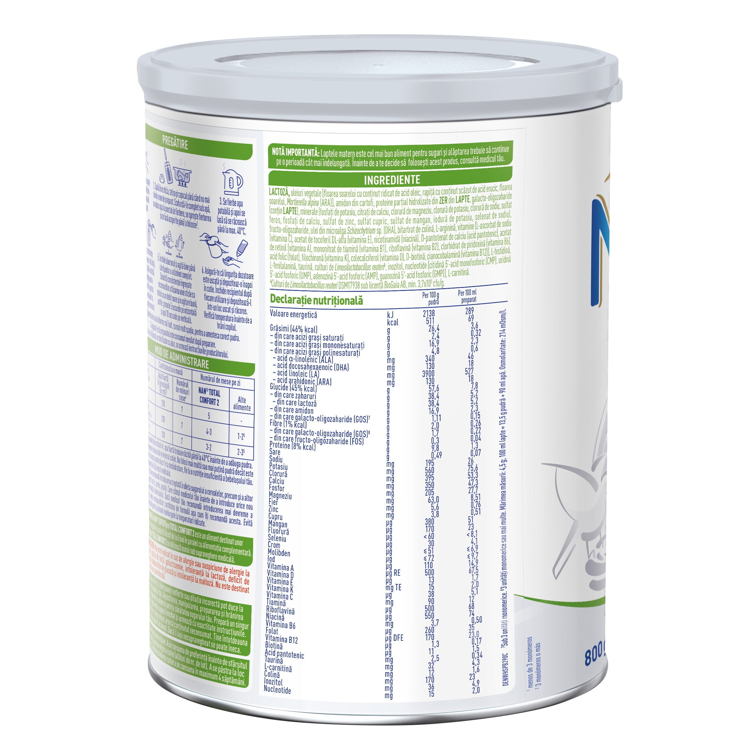 Formulă de lapte praf NESTLÉ NAN TOTAL CONFORT 2, de la 6 luni, 800g