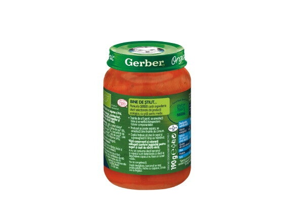 GERBER BIO Cartofi dulci cu Legume si Pui, piure bebelusi, de la 10 luni, 190g