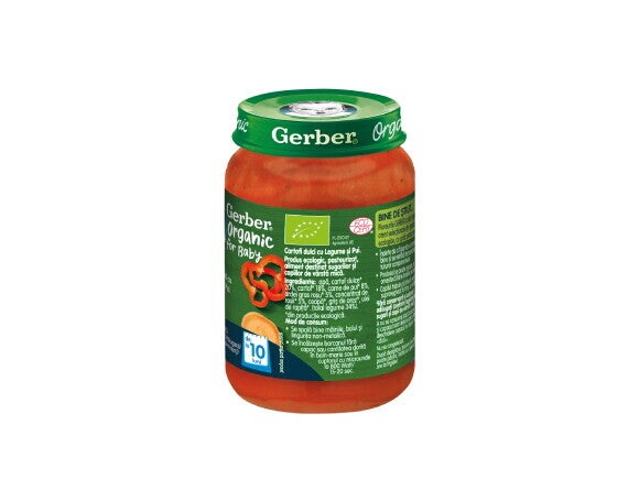 GERBER BIO Cartofi dulci cu Legume si Pui, piure bebelusi, de la 10 luni, 190g