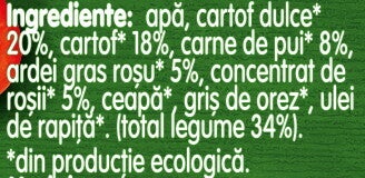 GERBER BIO Cartofi dulci cu Legume si Pui, piure bebelusi, de la 10 luni, 190g