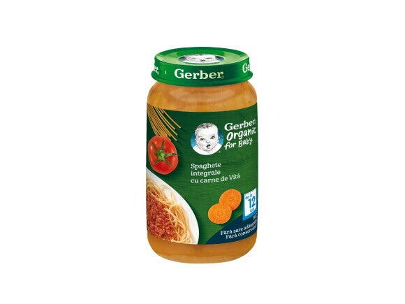GERBER BIO Spaghete integrale cu carne de vita, 250g, de la 12 luni