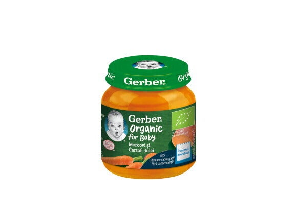 GERBER BIO Morcovi si cartofi dulci, 125g, inceperea diversificarii