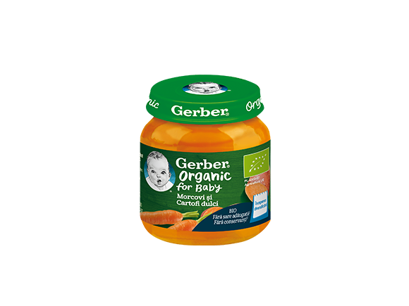 GERBER BIO Morcovi si cartofi dulci, 125g, inceperea diversificarii