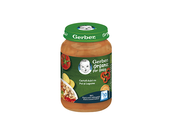 GERBER BIO Cartofi dulci cu Pui si Legume, 190g, de la 10 luni GERBER BIO Cartofi dulci cu Pui si Legume, 190g, de la 10 luni