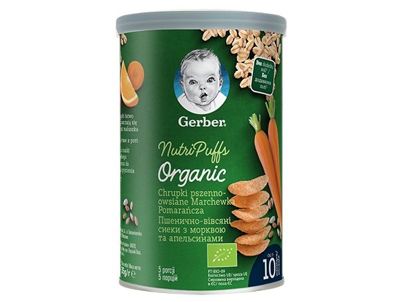 Gerber BIO Gustare cu cereale, morcovi si portocale, 35g, de la 10 luni
