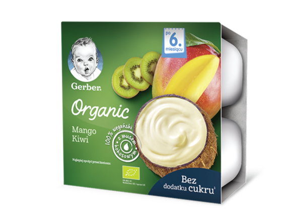 Gerber BIO Desert Mango si Kiwi, cu lapte de cocos, 4x90g, de la 6 luni Gerber BIO Desert Mango si Kiwi, cu lapte de cocos, 4x90g, de la 6 luni