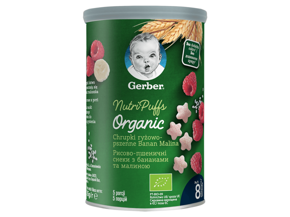 Gerber Organic Nutripuffs cu zmeura si banane
