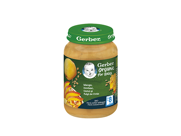 GERBER BIO Mango, Dovleac, Gutuie si fulgi de Ovaz, 190g, de la 8 luni