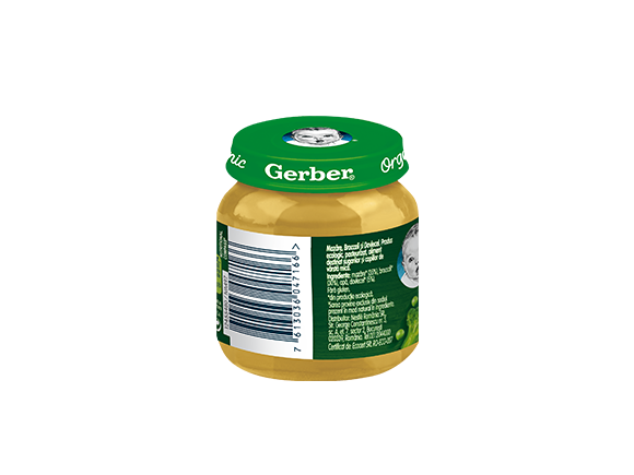 GERBER BIO Mazăre, Broccoli și Dovlecel, 125g, inceperea diversificarii