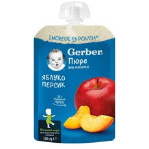 GERBER Măr și Piersică, piure pentru bebeluși  150g, de la 6 luni