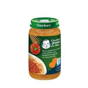GERBER BIO Spaghete integrale cu carne de vita, 250g, de la 12 luni