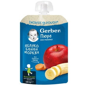 GERBER Măr, Banană și Morcov, piure pentru bebeluși  150g, de la 6 luni