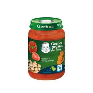 GERBER BIO Morcovi, Roșii și Curcan, 190g, de la 6 luni