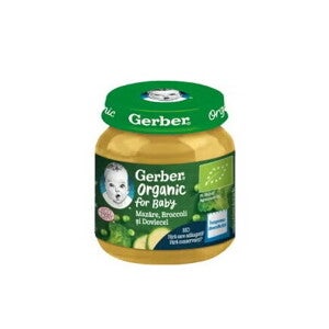 GERBER BIO Mazăre, Broccoli și Dovlecel, 125g, inceperea diversificarii