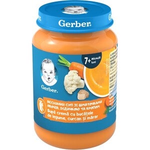 Gerber® Natural Supă cremă cu bucățele de legume, curcan și mărar, de la 7 luni, 190g