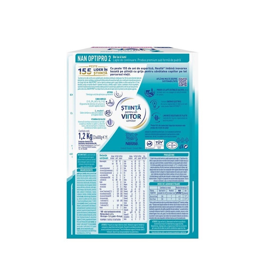 Formulă de lapte praf Nestlé NAN® OPTIPRO 2, pentru bebeluși, 6-12 luni, 1200 g 