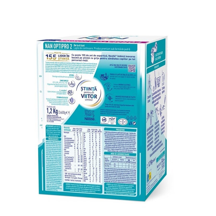 Formulă de lapte praf Nestlé NAN® OPTIPRO 2, pentru bebeluși, 6-12 luni, 1200 g 