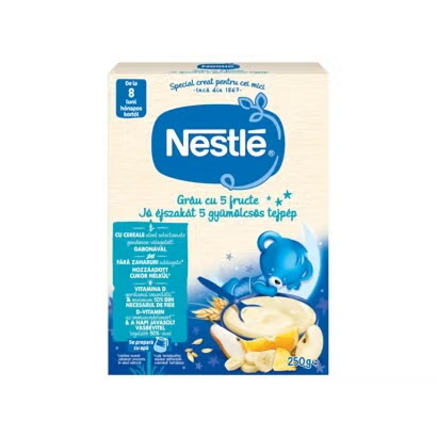 Nestlé Cereale Somn Usor - Grau si 5 fructe, cereale pentru bebelusi si copii de varsta mica, de la 8 luni, 250 g