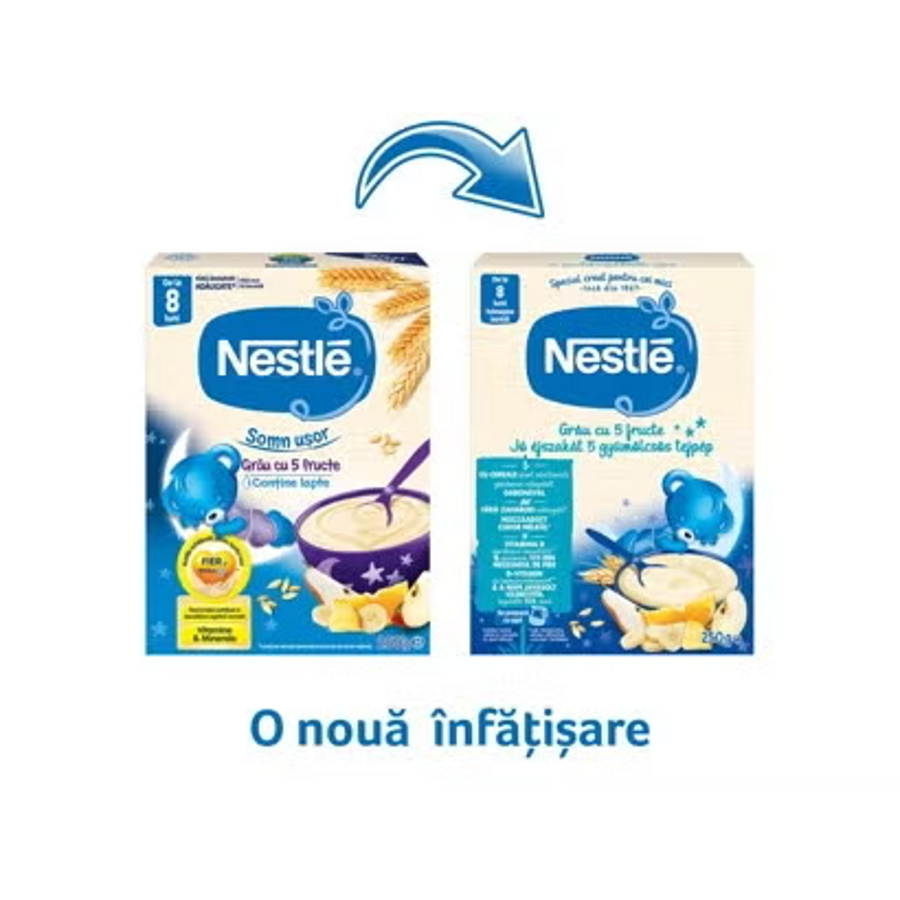 Nestlé Cereale Somn Usor - Grau si 5 fructe, cereale pentru bebelusi si copii de varsta mica, de la 8 luni, 250 g