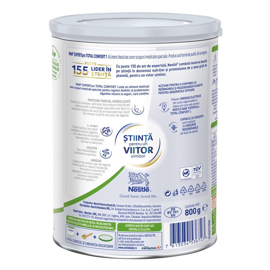 Formulă de lapte praf NESTLÉ NAN TOTAL CONFORT 1, de la naștere, 800g