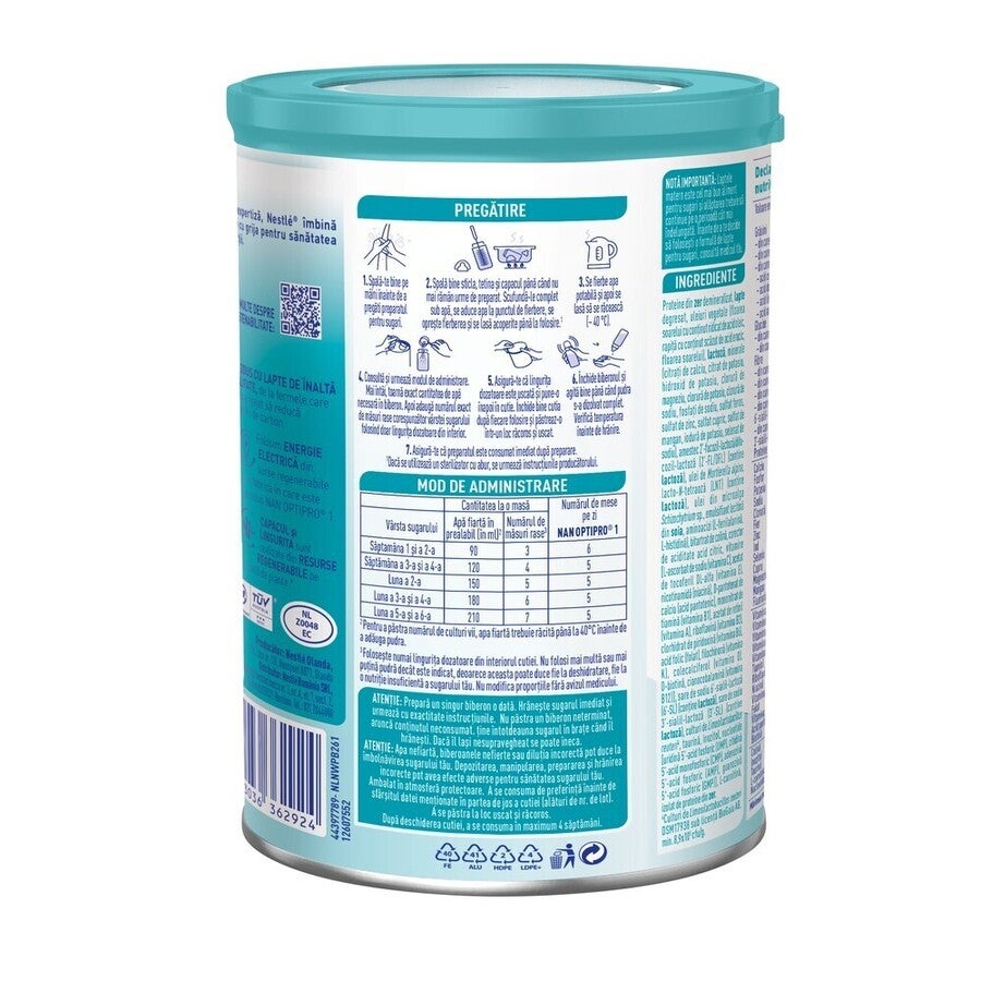 Nestlé NAN OPTIPRO 1 HMO, formula de lapte pentru bebelusi de la nastere, lapte de inceput 400g