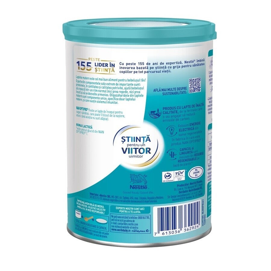 Nestlé NAN OPTIPRO 1 HMO, formula de lapte pentru bebelusi de la nastere, lapte de inceput 400g