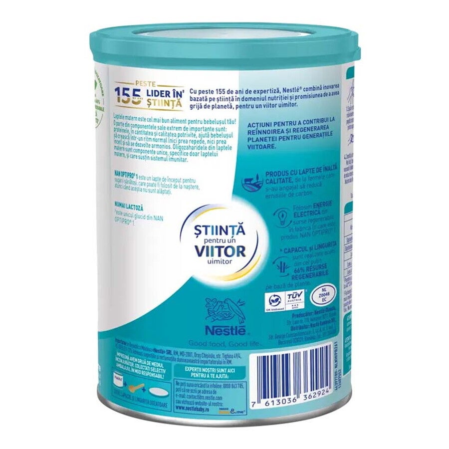 Formulă de lapte praf pentru bebeluși, NESTLÉ NAN OPTIPRO 1, 0–6 luni, 400g