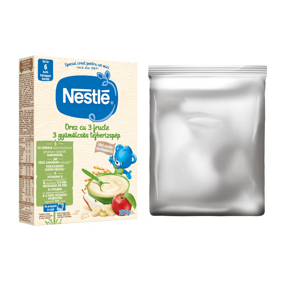 Nestlé Cereale Orez cu 3 fructe, pentru bebelusi, de la 6 luni, 250g