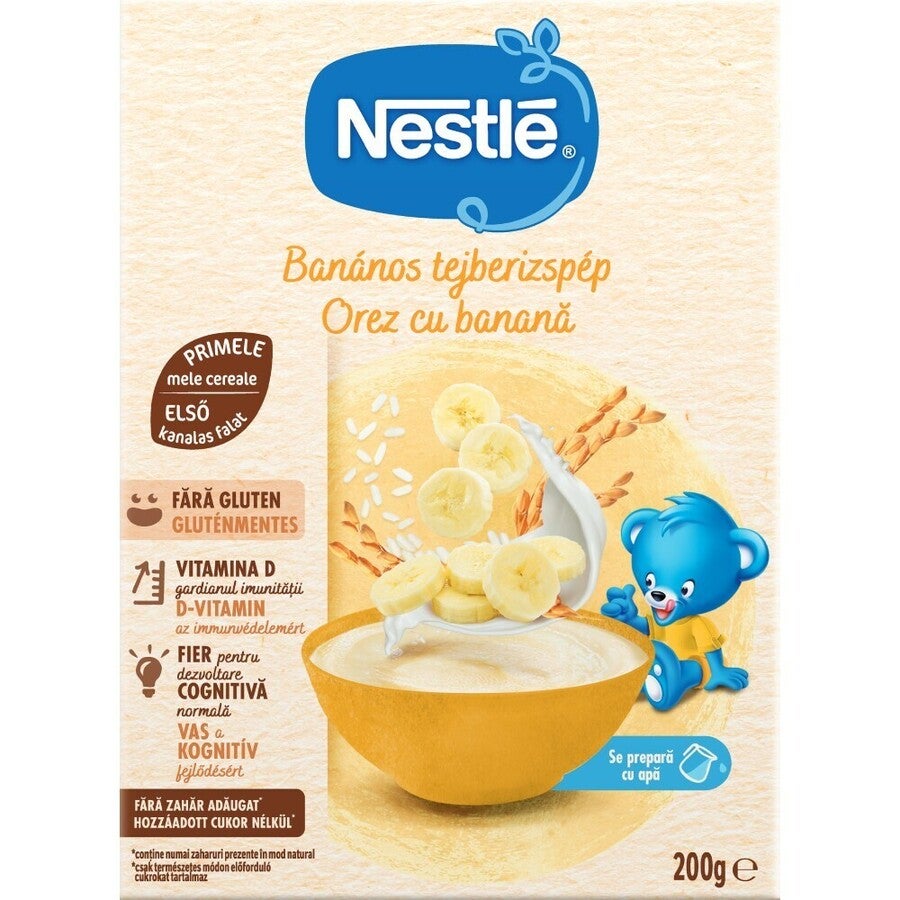 Preparat pe baza de orez, cu lapte ¦i banana, de la 6 luni.