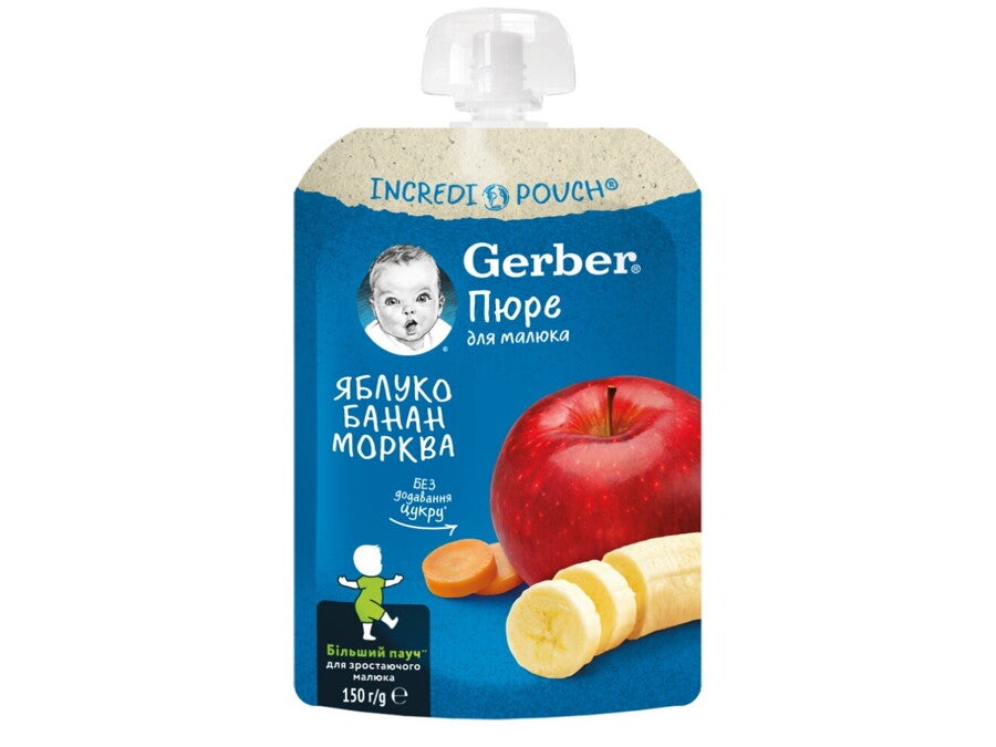 GERBER Măr, Banană și Morcov, piure pentru bebeluși  150g, de la 6 luni