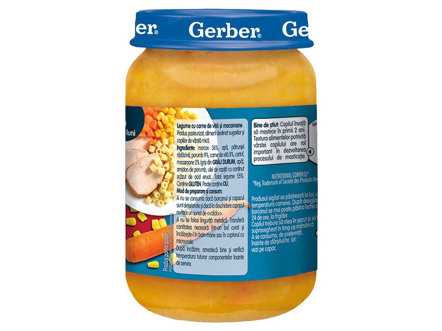 Gerber® Natural Legume cu carne de Vita și macaroane, de la 9 luni, 190g