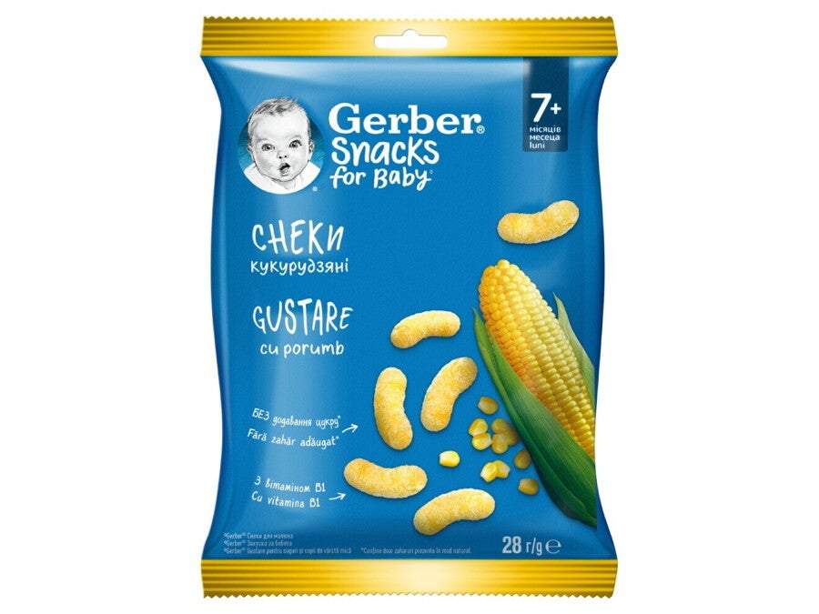 GERBER Snacks for baby, cu porumb, 28g, de la 7 luni