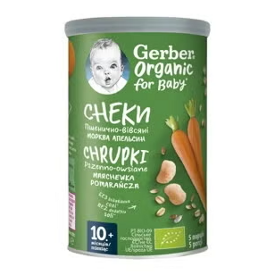 Gerber BIO Gustare cu cereale, morcovi si portocale, 35g, de la 10 luni