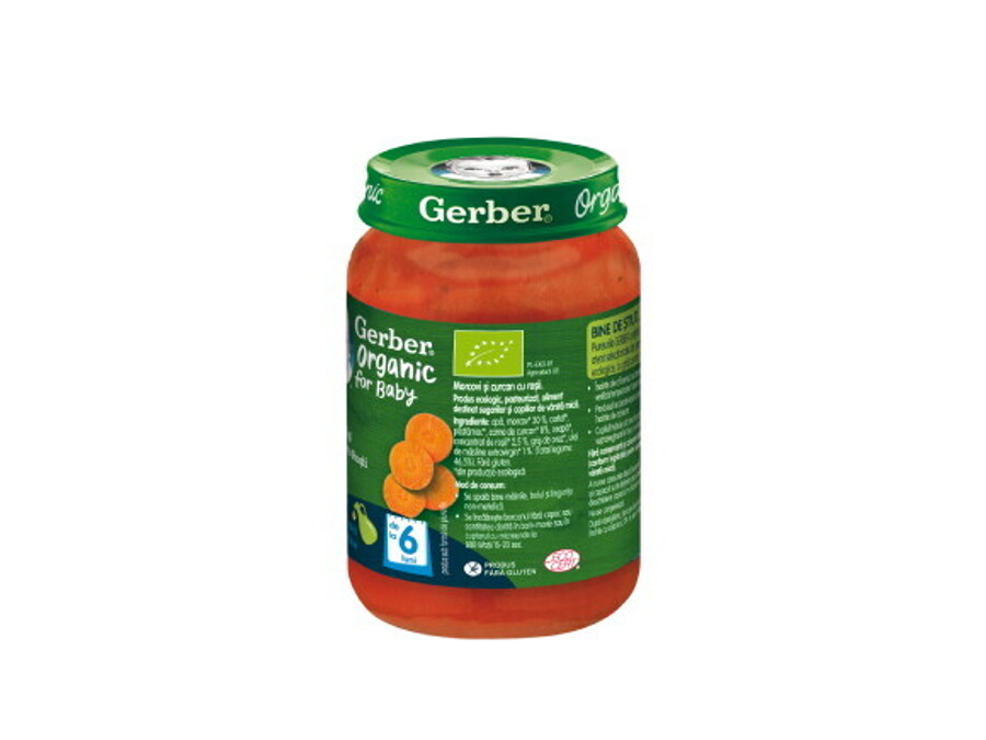GERBER BIO Morcovi, Roșii și Curcan, 190g, de la 6 luni GERBER BIO Morcovi, Roșii și Curcan, 190g, de la 6 luni