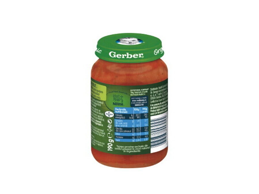 GERBER BIO Morcovi, Roșii și Curcan, 190g, de la 6 luni GERBER BIO Morcovi, Roșii și Curcan, 190g, de la 6 luni