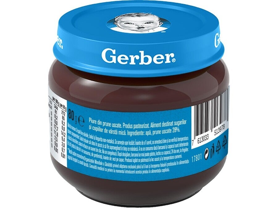 Gerber® Natural Piure din prune uscate, primul meu piure, 80g, începerea diversificării