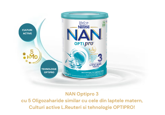 NAN OPTIPRO 3 HMO, acum cu 5 ologozaharide identice structural cu cele din laptele matern NAN OPTIPRO 3 HMO, acum cu 5 ologozaharide identice structural cu cele din laptele matern