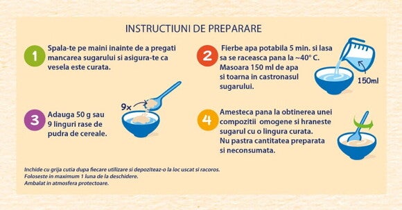 infografic preparare Nestlé orez cu 3 fructe 6 luni